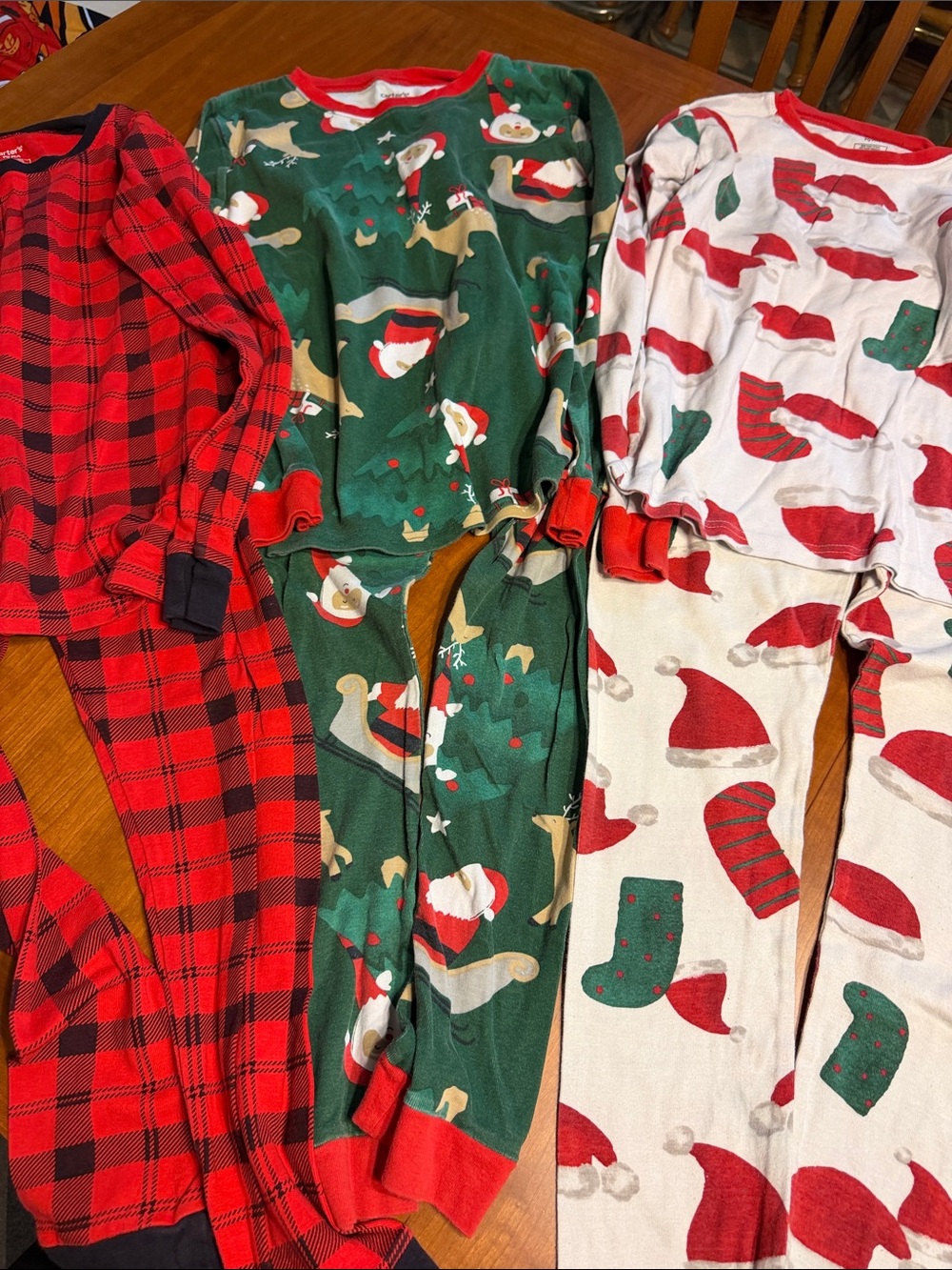 Carter's Kids Holiday Pajama 3 Sets- Green, Red, White size 14